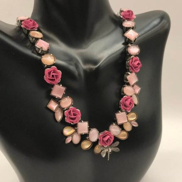 Vintage Mary DeMarco (La Contessa) Antique Silver-Tone & Pink Roses Necklace - Picture 3 of 11